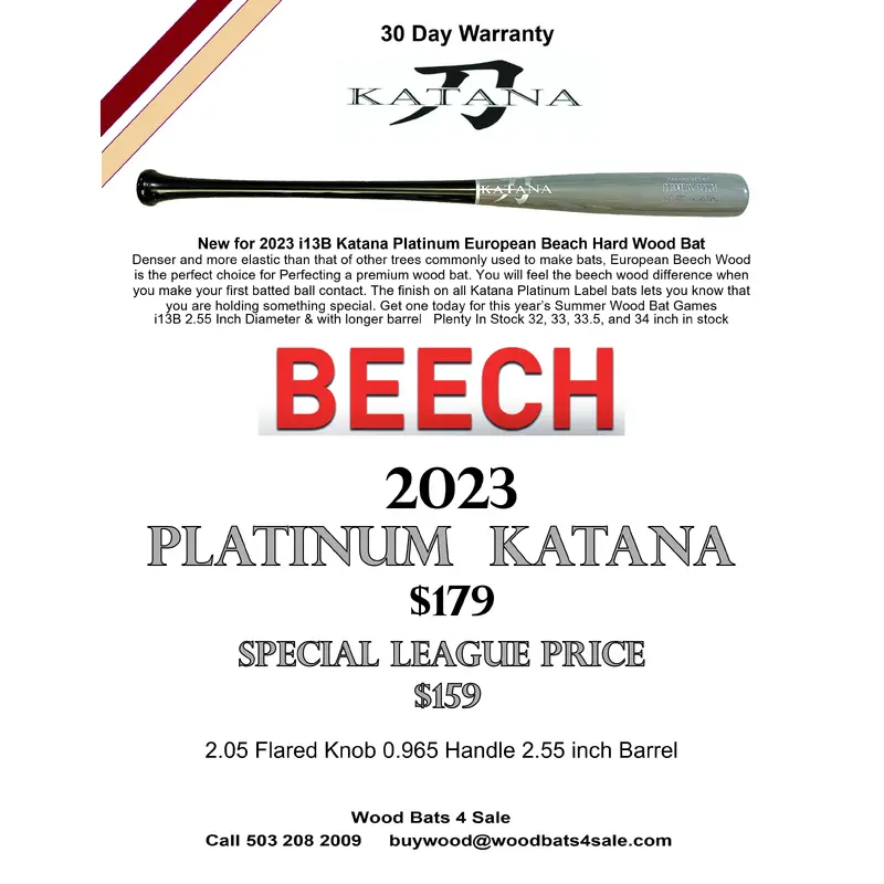 New Katana  i13 Euro Beech 32.5 inch Wood Bat (-3) 30.5 oz