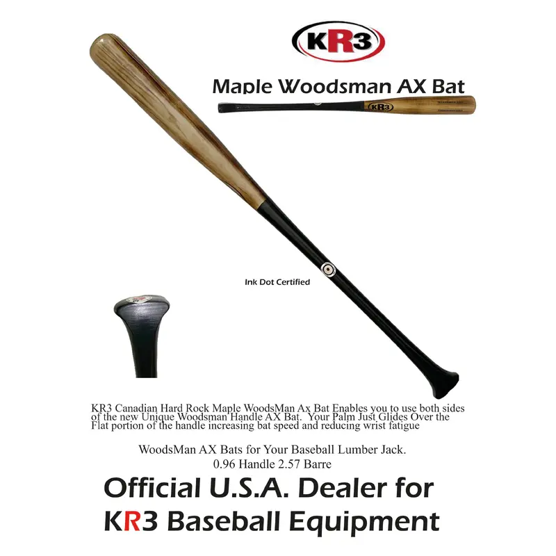 New KR3 PRO Maple Woodsman AX Bat 34 inch Wood Bat (-3) 31.5 oz