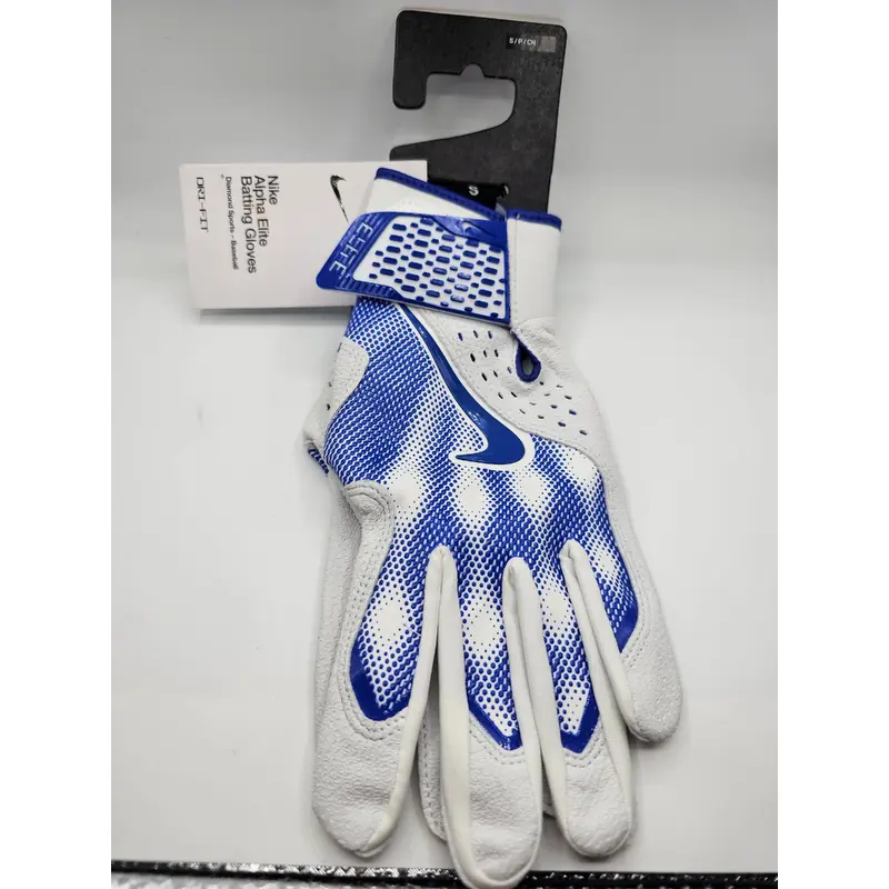 Nike Alpha Elite Batting Gloves Men's Small Baseball White/Game Royal