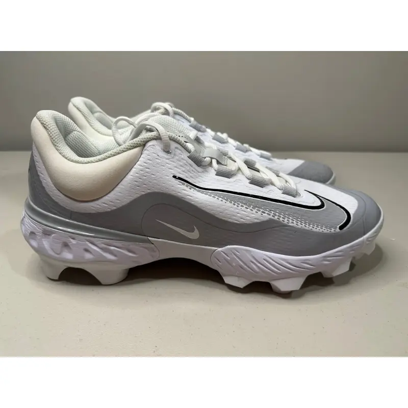 Size 13 Nike Alpha Huarache Elite 4 MCS Baseball Cleat White Grey