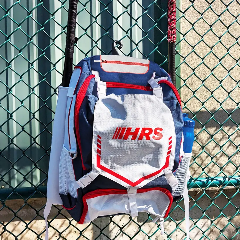 Baseball or Softball Navy Blue/Red/White Bat Bag Backpack - holds up to 4 bats