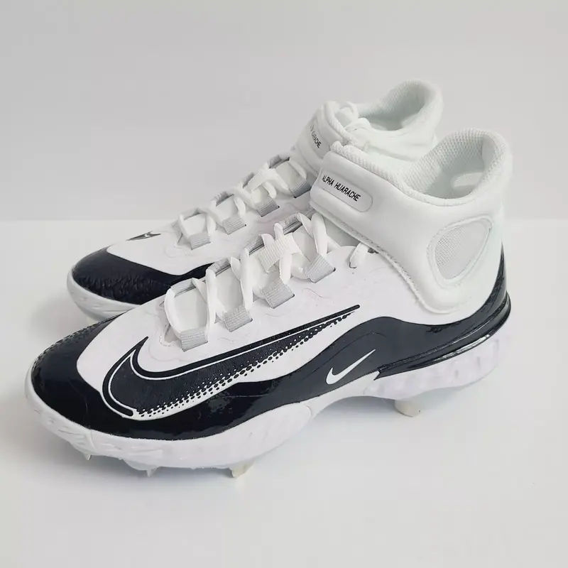 Nike Alpha Huarache Elite 4 Mid Baseball Cleats FD2744-101 Size 8 White Black
