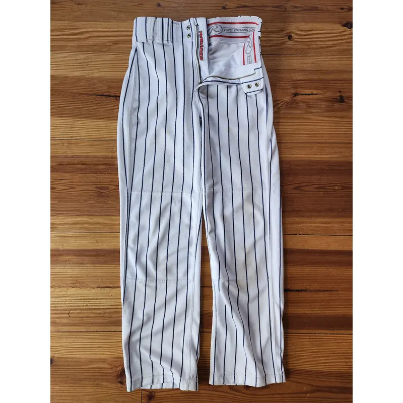 White/Navy Pinstripe Unisex Medium Youth Rawlings Game Pants (Used)