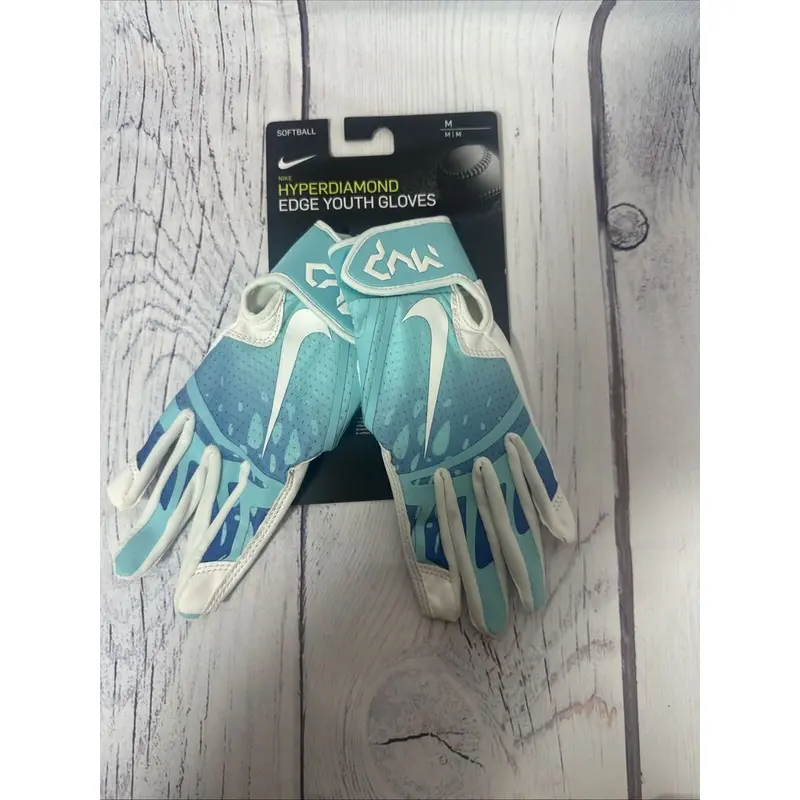 Nike Softball Hyperdiamond Edge Youth Gloves White Teal Size Medium