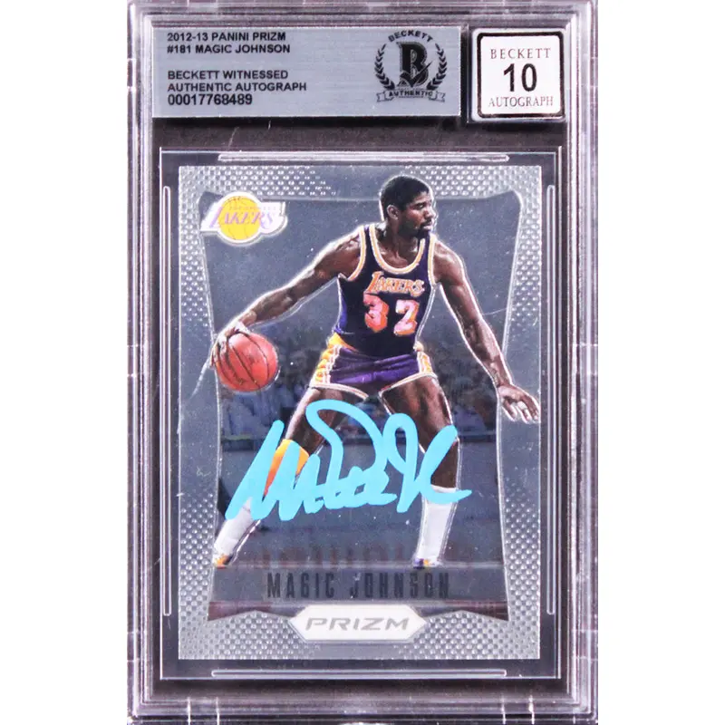 Lakers Magic Johnson Signed 2012 Panini Prizm #181 Card Auto 10! BAS Slabbed 2