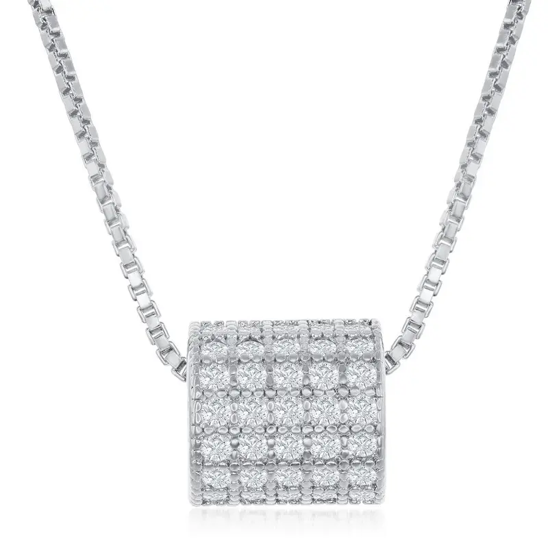 Sterling Silver Micro Pave Rod Necklace - Rhodium  Plated
