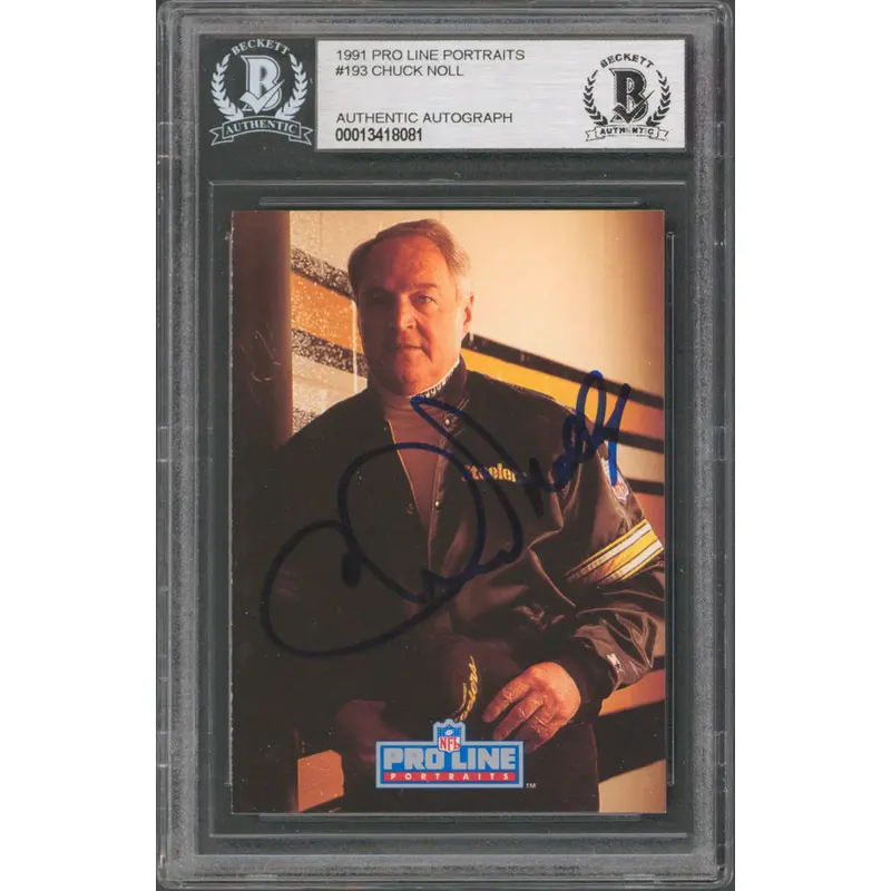 Steelers Chuck Noll Authentic Signed 1991 Pro Line Portraits #193 Card BAS Slab