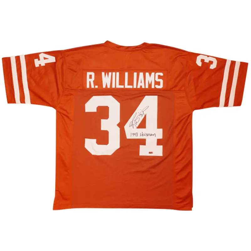 Ricky Williams Autographed Texas Longhorns (Orange #34) Custom Jersey w/ "1998 Heisman"
