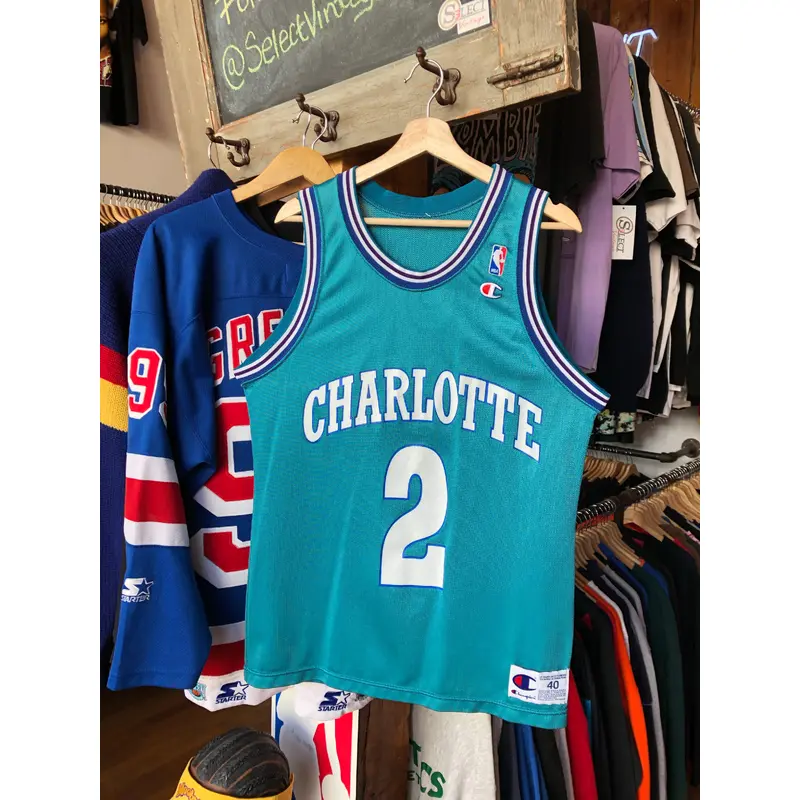 Vintage Early 90s Champion Charlotte Hornets Larry Johnson Sz 40 Medium