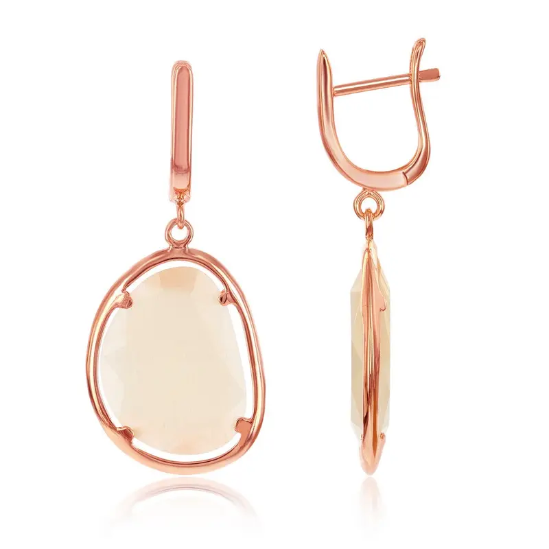 Sterling Silver Champagne Oval Cat?s Eye Earrings - Rose Gold Plated