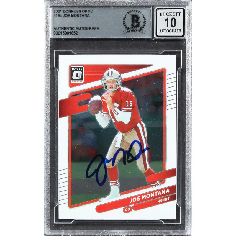 49ers Joe Montana Signed 2021 Donruss Optic #194 Card Auto 10! BAS Slabbed