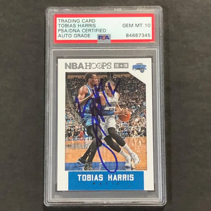 2015-16 NBA Hoops #90 Tobias Harris Signed Card AUTO 10 PSA Slabbed Magic