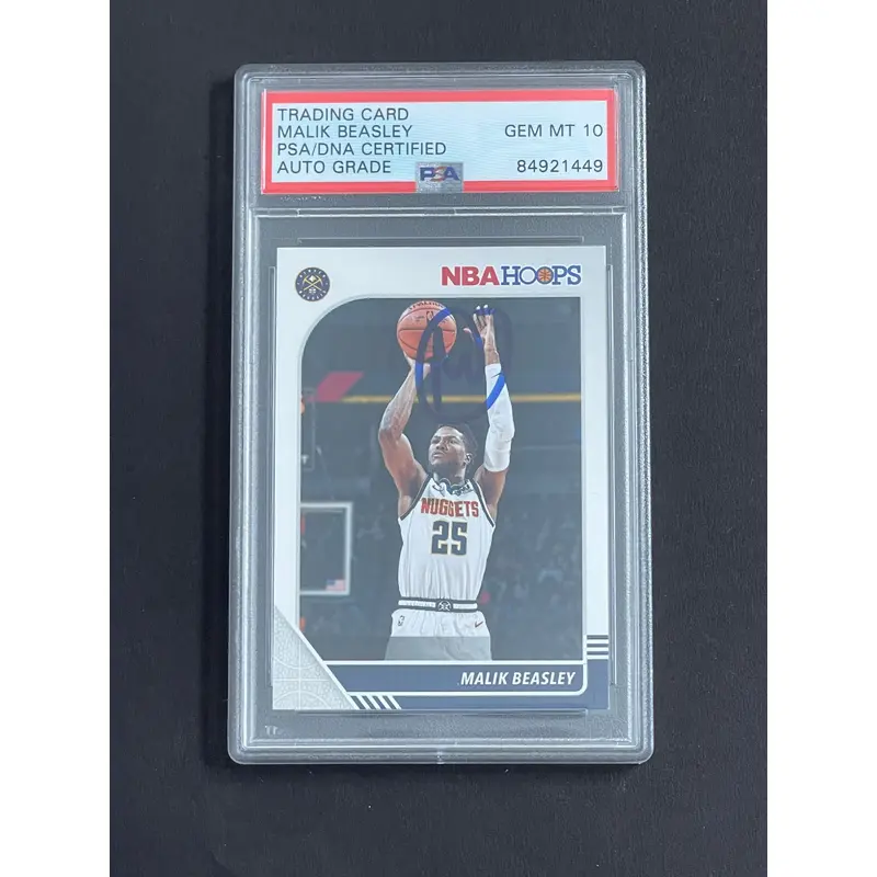 2019-20 NBA Hoops #49 Malik Beasley Signed Card Auto Grade 10 PSA Slabbed Lakers