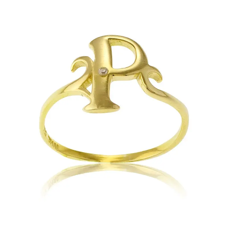 Sterling Silver 1 Micron Gold-plating Single CZ "P" Ring