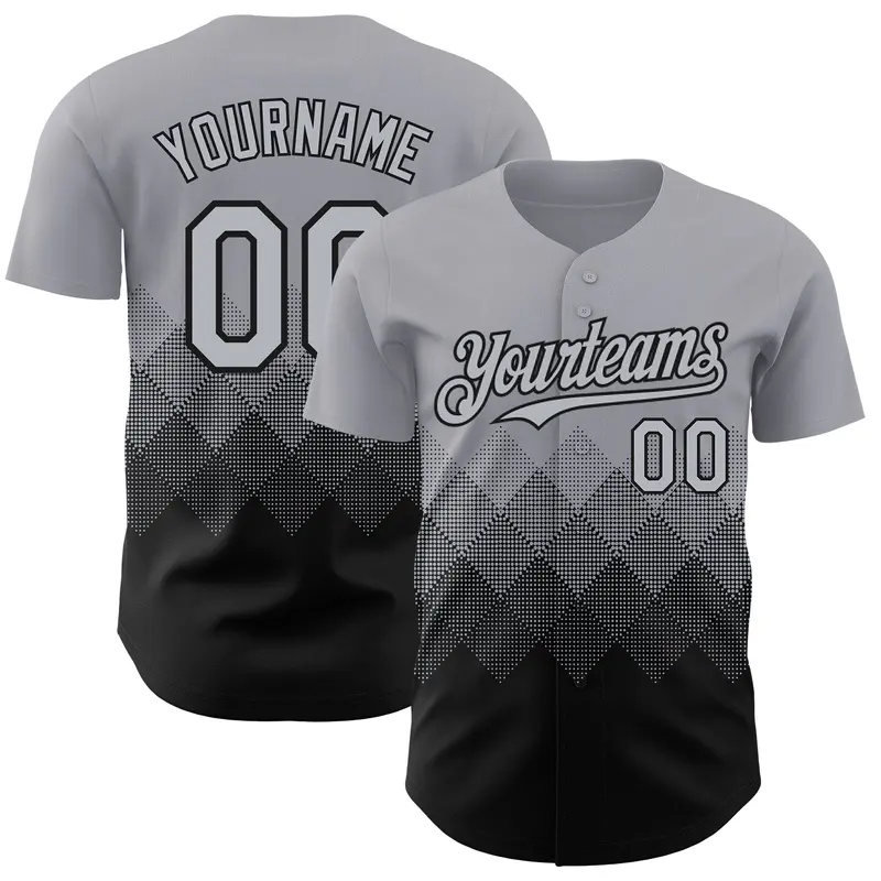 Custom Gray Black 3D Gradient Square Shape Authentic Baseball Jersey
