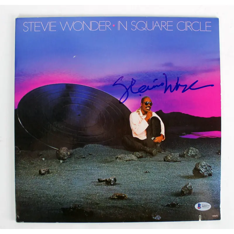 Stevie Wonder Signed Album Cover W/ Vinyl In Square Circle BAS #A09377