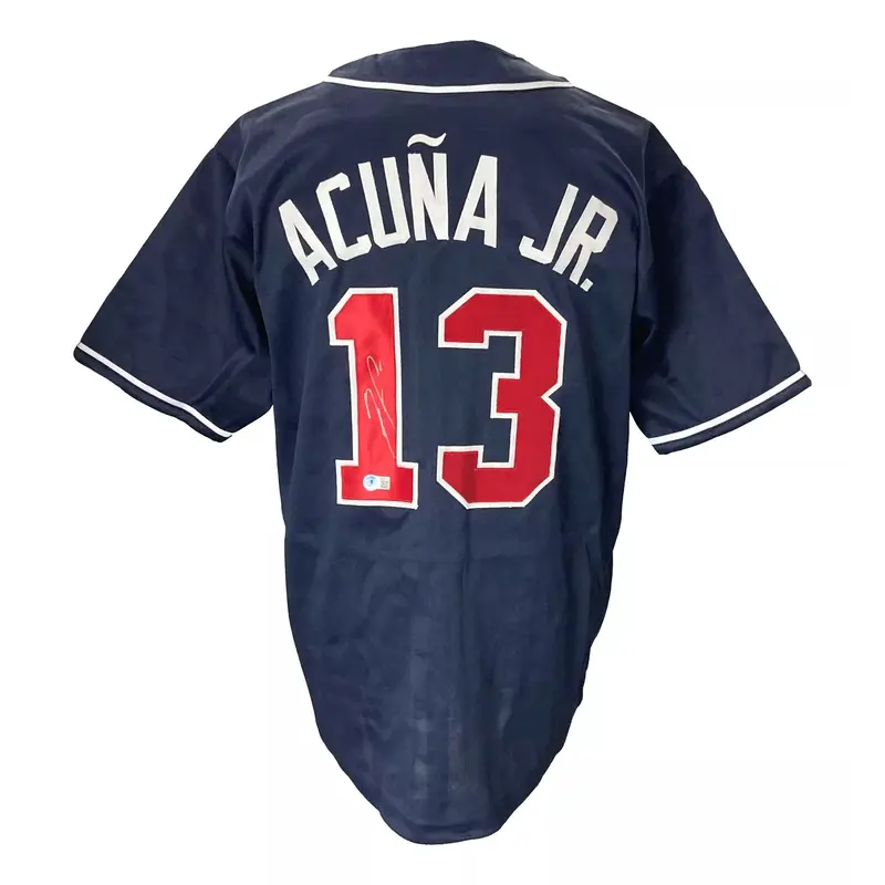 Ronald Acuna Jr. Autographed Atlanta Braves (Navy Blue #13) Custom Jersey - JSA