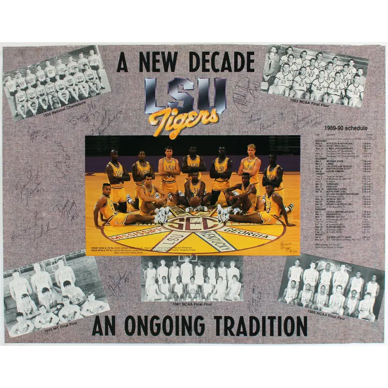 1989-90 LSU (14) Shaquille ONeal, Jackson +12 Signed 18x23 Poster BAS #AA03698