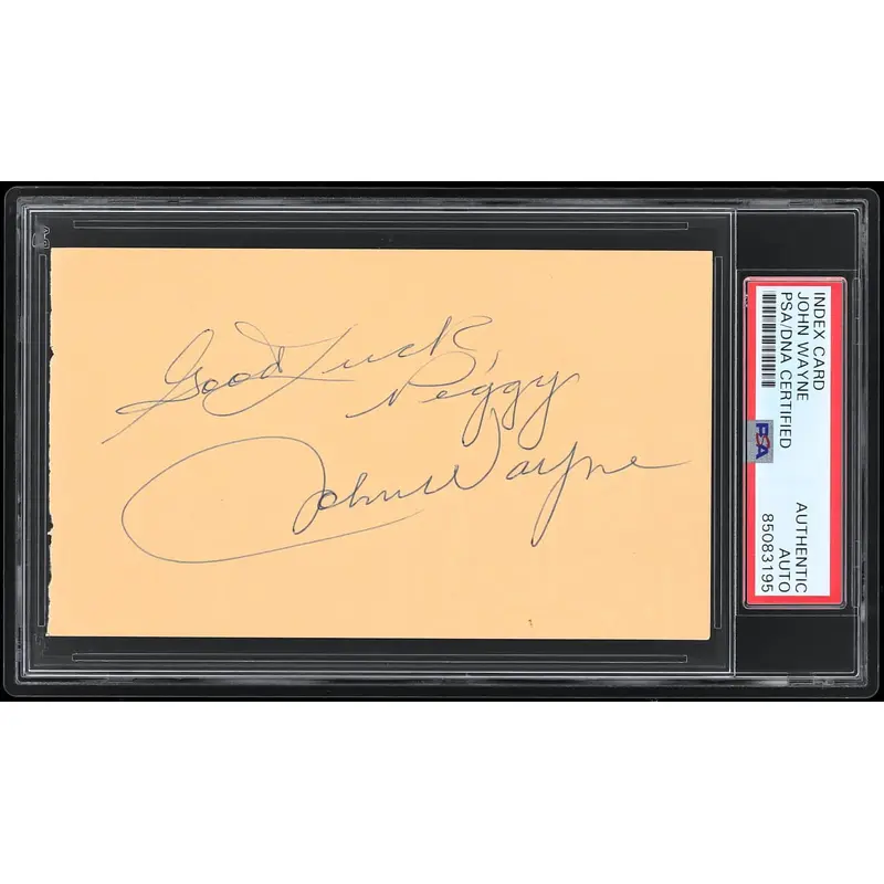 John Wayne "Good Luck Peggy" Authentic Signed 3x5 Index Card PSA/DNA Slabbed