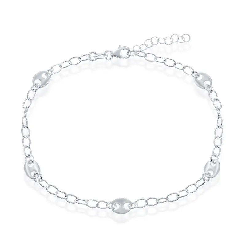Sterling Silver Puffed Marina Link Anklet