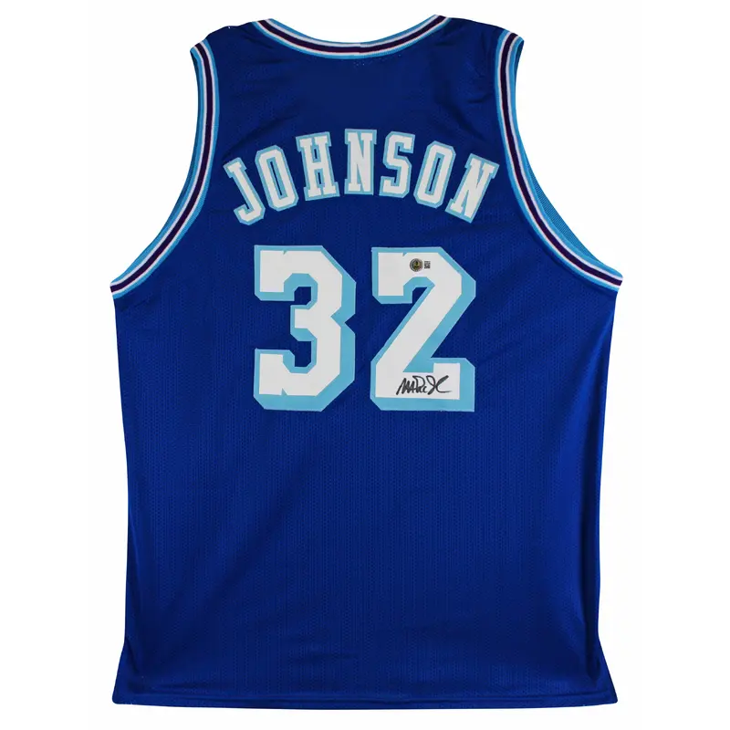 Magic Johnson Authentic Signed Blue Throwback Pro Style Jersey BAS Witnessed 2