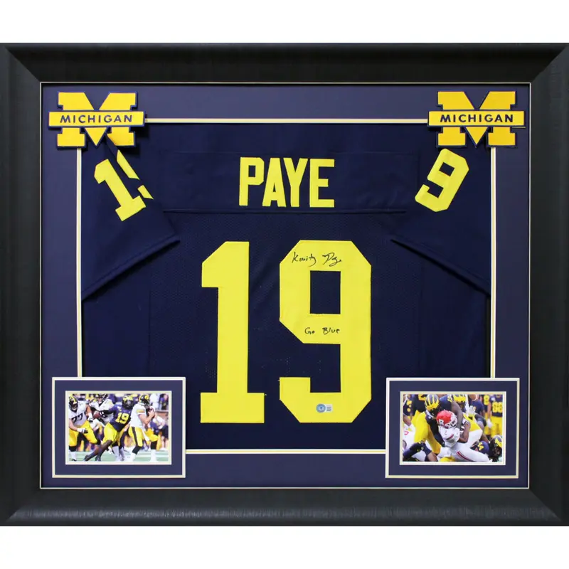 Michigan Kwity Paye "Go Blue" Signed Navy Blue Pro Style Framed Jersey BAS Wit