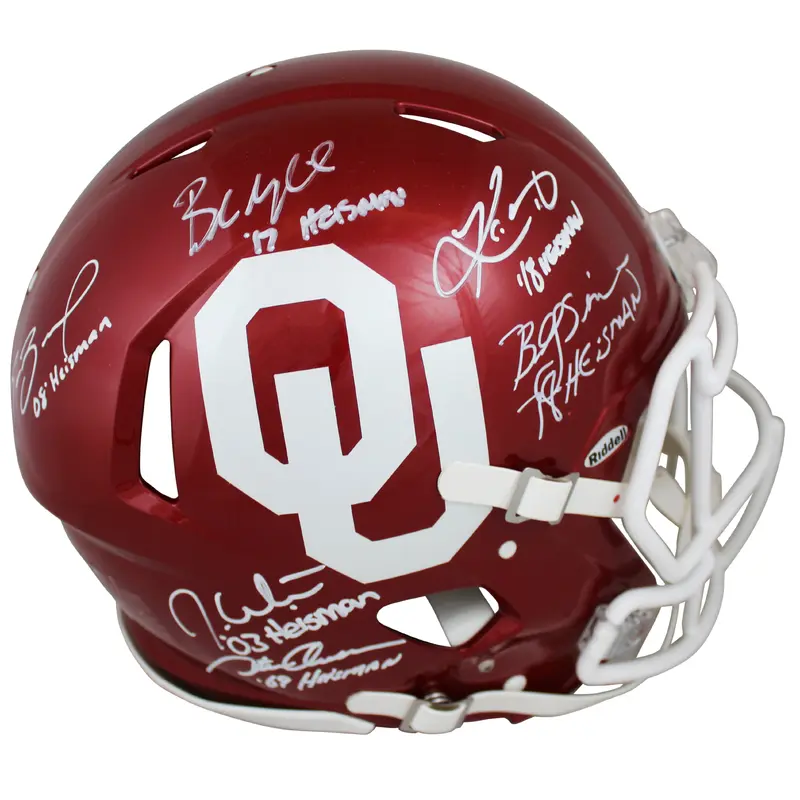 OU Heisman (6) Mayfield, Murray, Bradford Signed F/S Speed Proline Helmet BAS