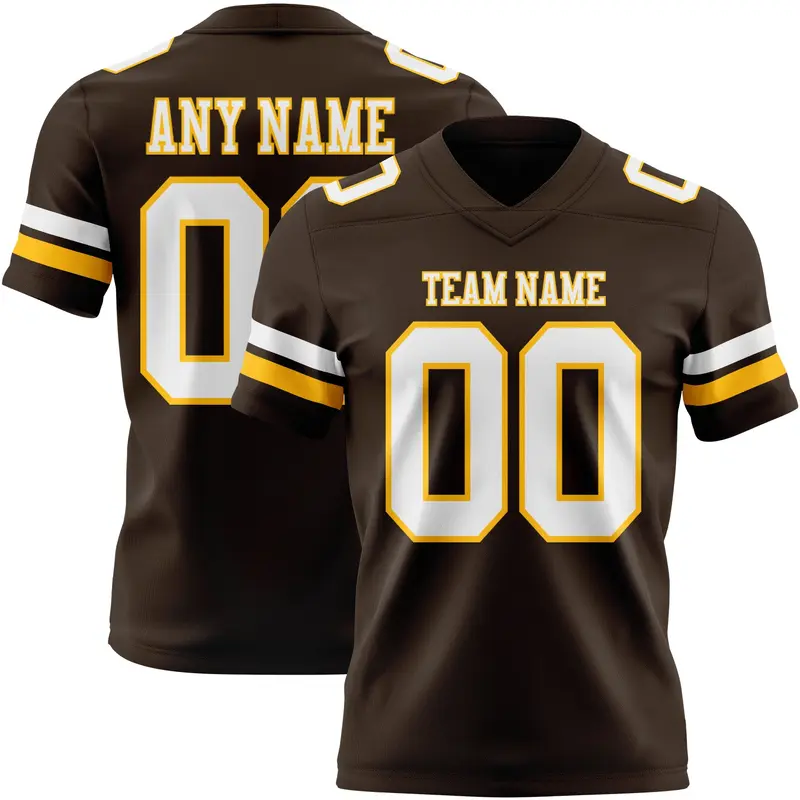 Custom Brown White-Gold Mesh Authentic Football Jersey