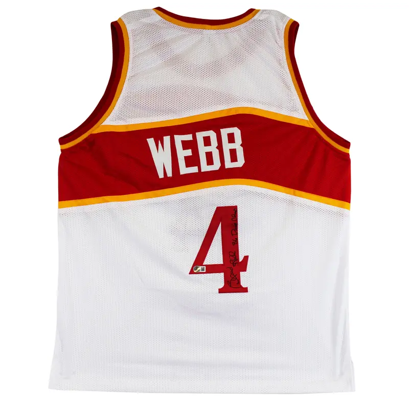 Spud Webb "1986 Dunk Champ" Signed White Pro Style Jersey BAS Witnessed