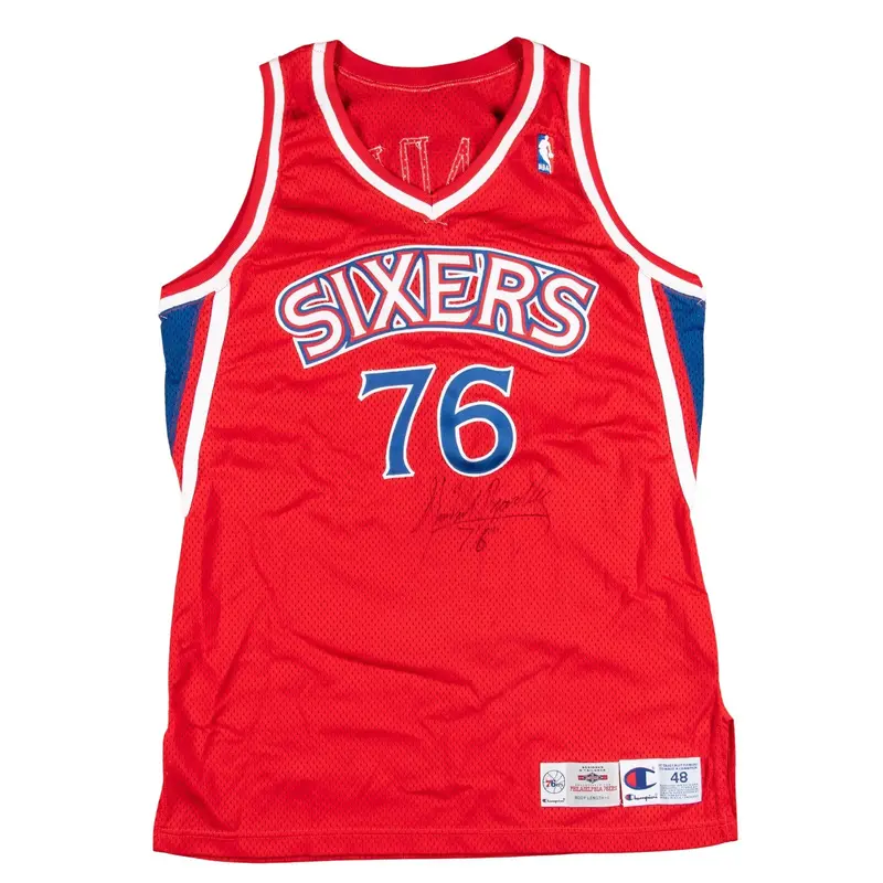 Shawn Bradley Signed Team-Issued 1995-96 Philadelphia 76ers Road Jersey Beckett