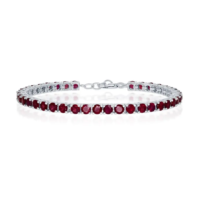 Sterling Silver, 4mm Round 14.93cttw Glass Filled Ruby Gemstone Tennis Bracelet
