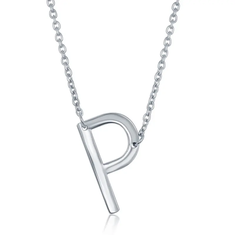 Sterling Silver Sideways 'P' Initial Necklace