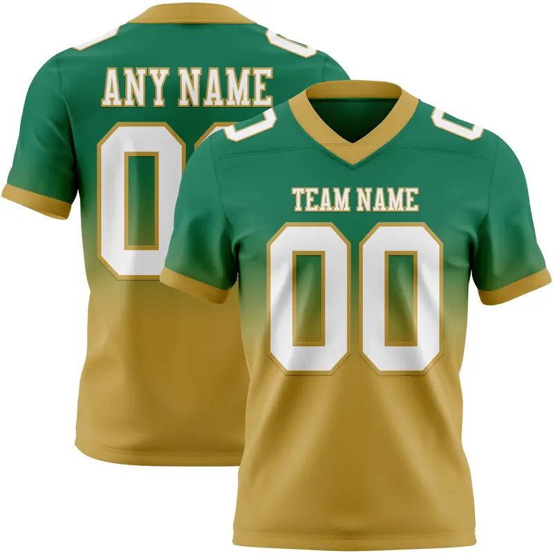 Custom Kelly Green White-Old Gold Mesh Authentic Fade Fashion Football Jersey