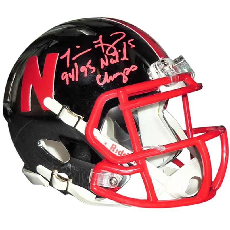 Tommie Frazier Autographed Nebraska Huskers (Chrome) Mini Helmet w/ 94-95 Natl Champs