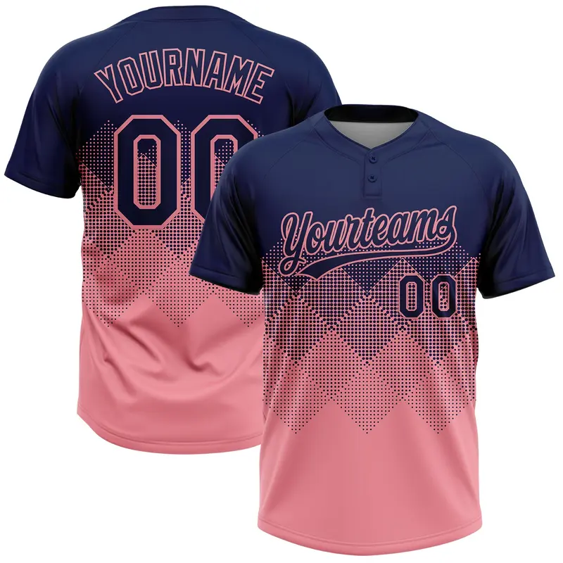 Custom Navy Medium Pink 3D Gradient Square Shape Two-Button Unisex Softball Jersey