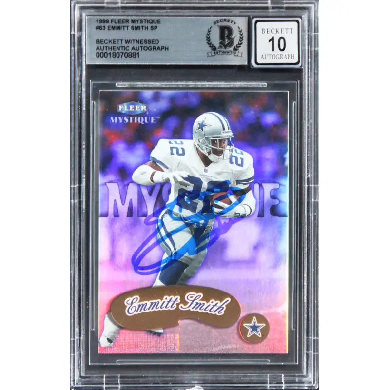 Cowboys Emmitt Smith Signed 1999 Fleer Mystique #63 Card Auto 10! BAS Slabbed