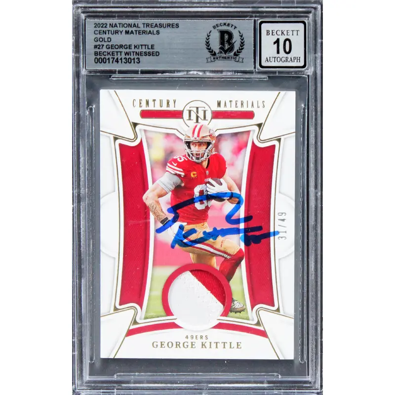 George Kittle Signed 2022 Natl Treasures CM #27 #31/49 Card Auto 10! BAS Slabbed