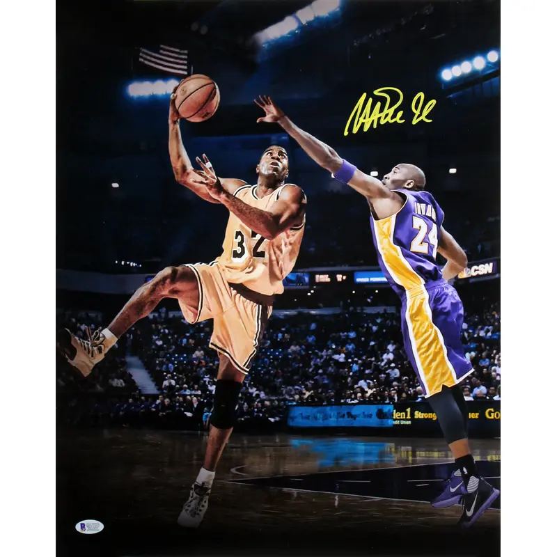 Lakers Magic Johnson Authentic Signed 16x20 Vs Kobe Edit Photo BAS Witnessed