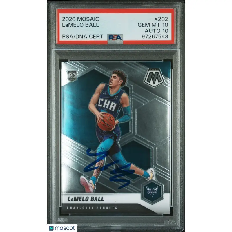 2020 Panini Mosaic #202 LaMelo Ball PSA Gem MT 10 Auto 10 RC Hornets