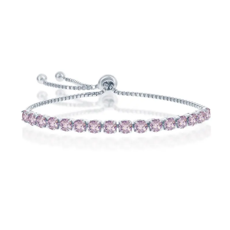 Sterling Silver 4MM Light Amethyst "June" Swarovski Element Adjusatble Bolo Bracelet