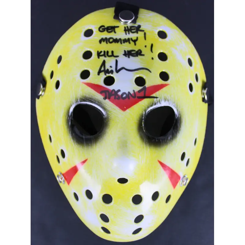 Ari Lehman Friday The 13th "Get Her Mommy! Kill Her!" Signed Yellow Mask BAS