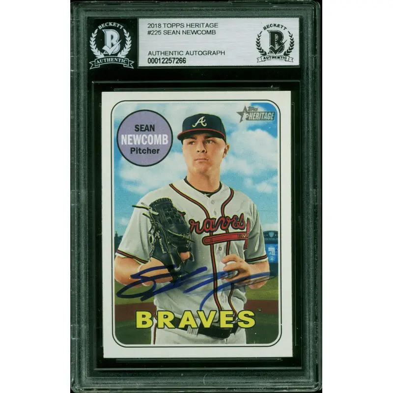 Braves Sean Newcomb Authentic Signed 2018 Topps Heritage #225 Card BAS Slabbed