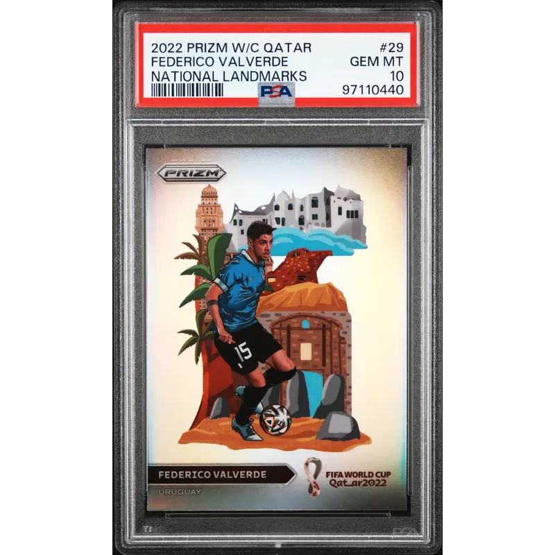 Federico Valverde 2022 Panini Prizm World Cup National Landmarks PSA 10 Gem Mint