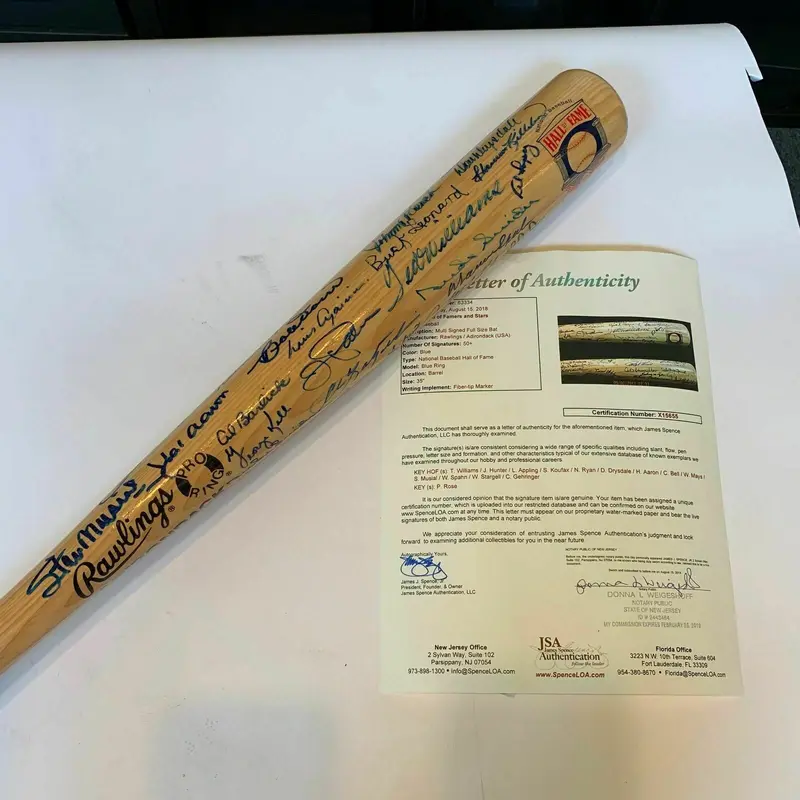 Stunning HOF Signed Bat 50+ Sigs Ted Williams Willie Mays Hank Aaron Koufax JSA