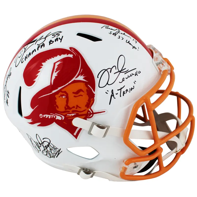 Bucs SB 37 Sapp, Brooks, Alstott +3 Signed 76-96 TB F/S Speed Rep Helmet BAS Wit