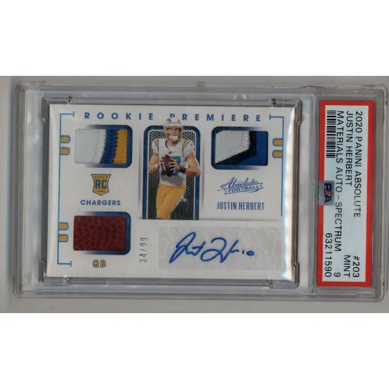 Justin Herbert 2020 Absolute Materials Auto Spectrum #203 34/99 PSA 9 Mint