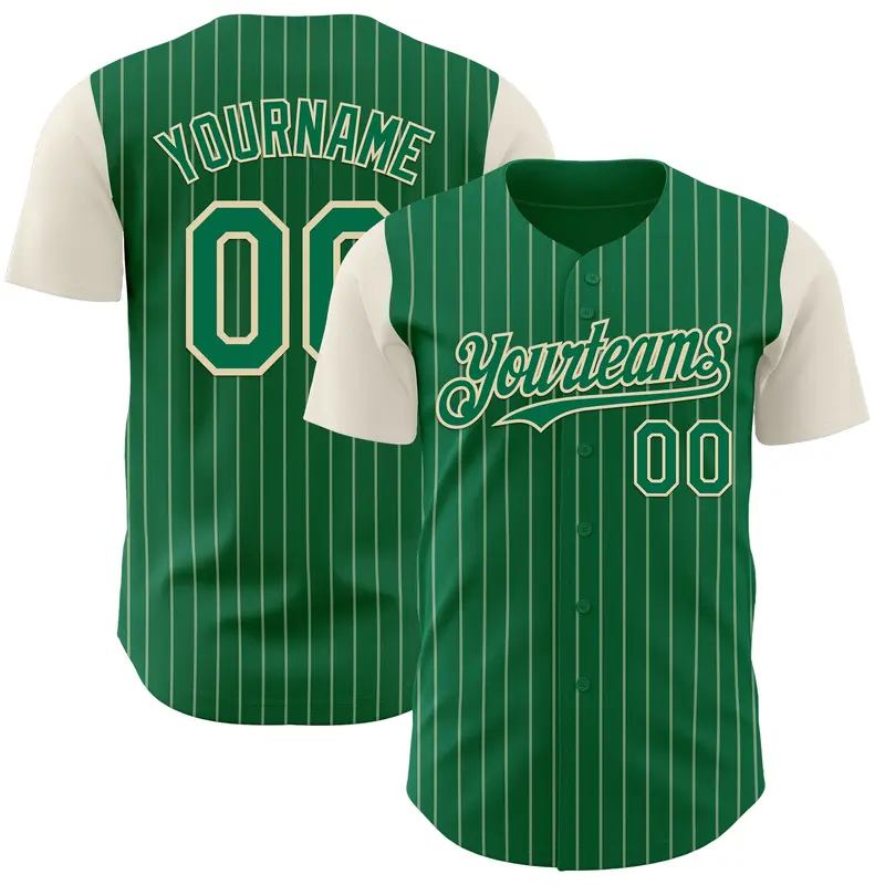 Custom Kelly Green Cream Pinstripe Cream Authentic Two Tone Baseball Jersey