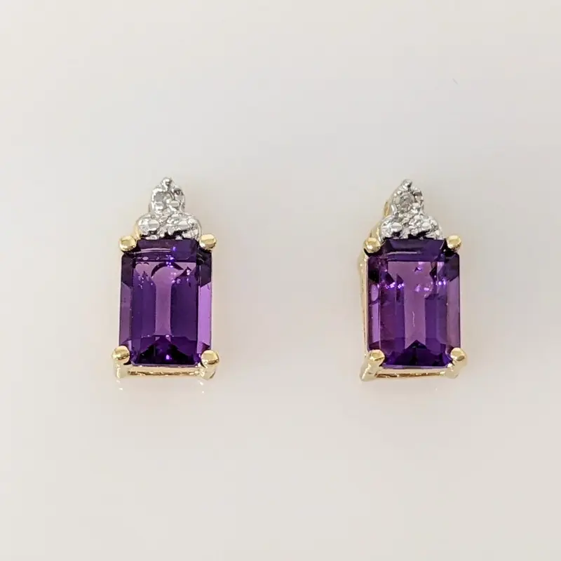 14K AMETHYST EMERALD CUT 5X7 WITH MELEE ESTATE EARRINGS 1.9 GRAMS