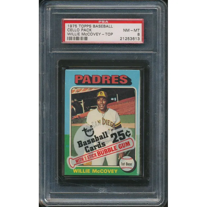 1975 Topps Baseball Unopened Cello Pack PSA 8 w/ McCovey Top