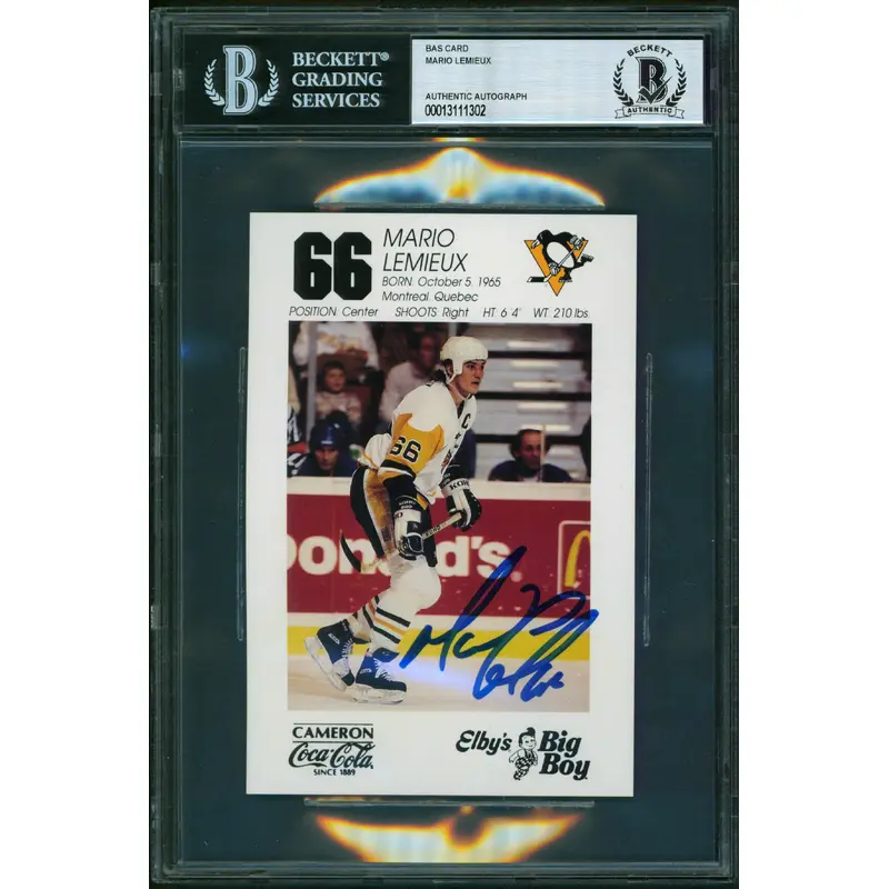 Penguins Mario Lemieux Authentic Signed 4x6 Photo Autographed BAS Slab